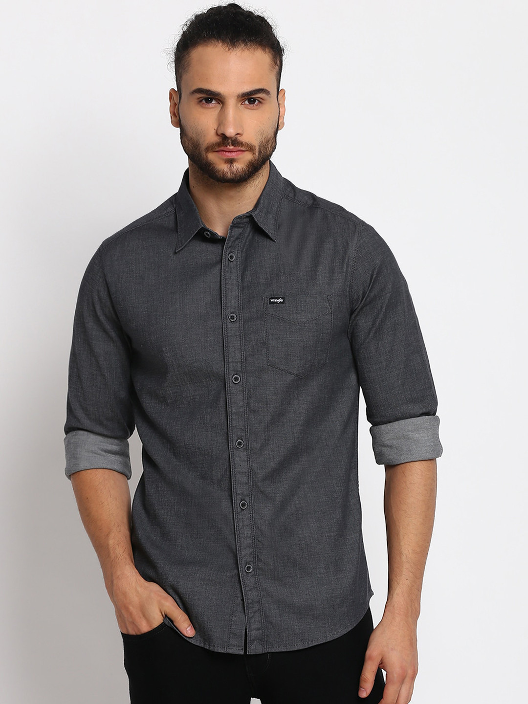 

Wrangler Men Grey Slim Fit Opaque Casual Shirt