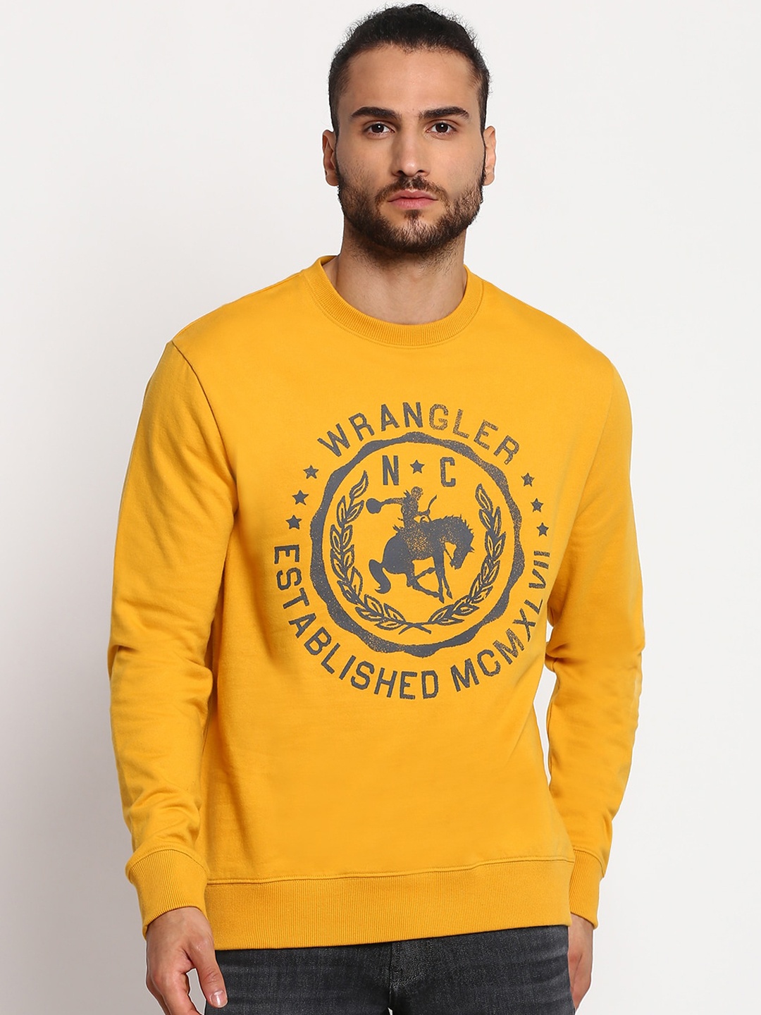 

Wrangler Men Mustard Yellow Printed Sweatshirt