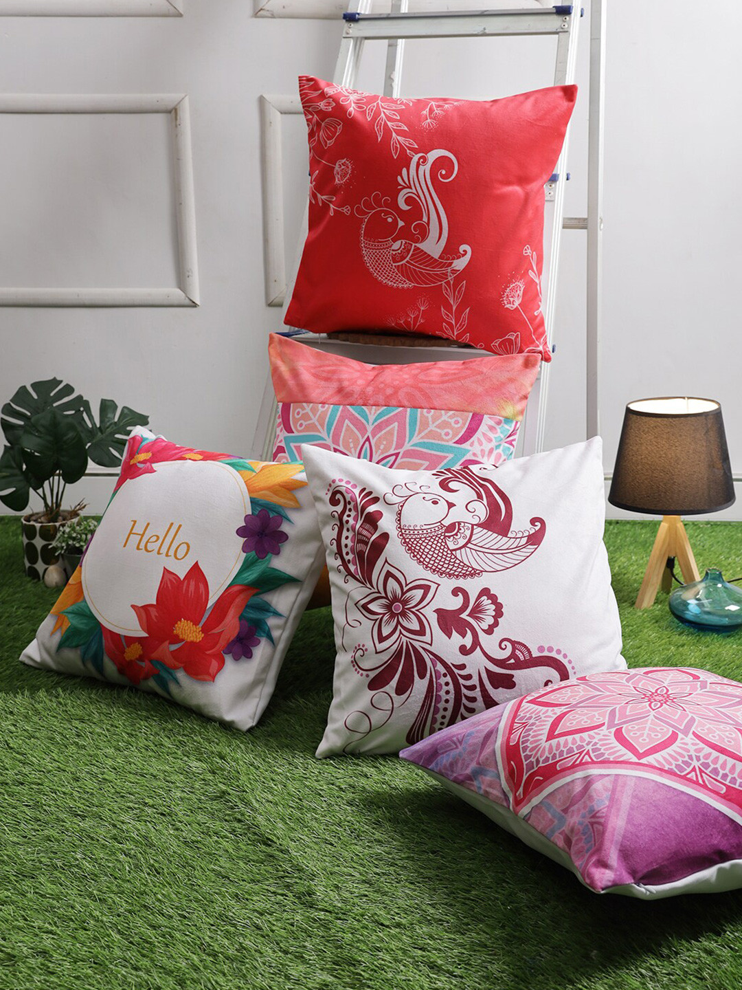 

ROMEE Set of 5 Floral Velvet Square Cushion Covers, Multi
