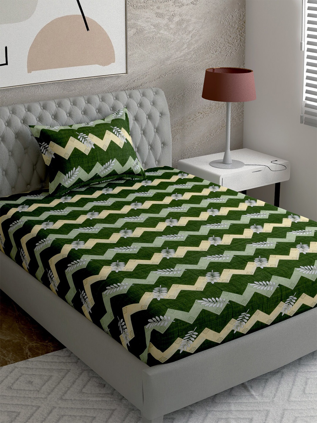 

EverHOME Multi Printed 144 TC Single Bedsheet with 1 Pillow Covers, Green