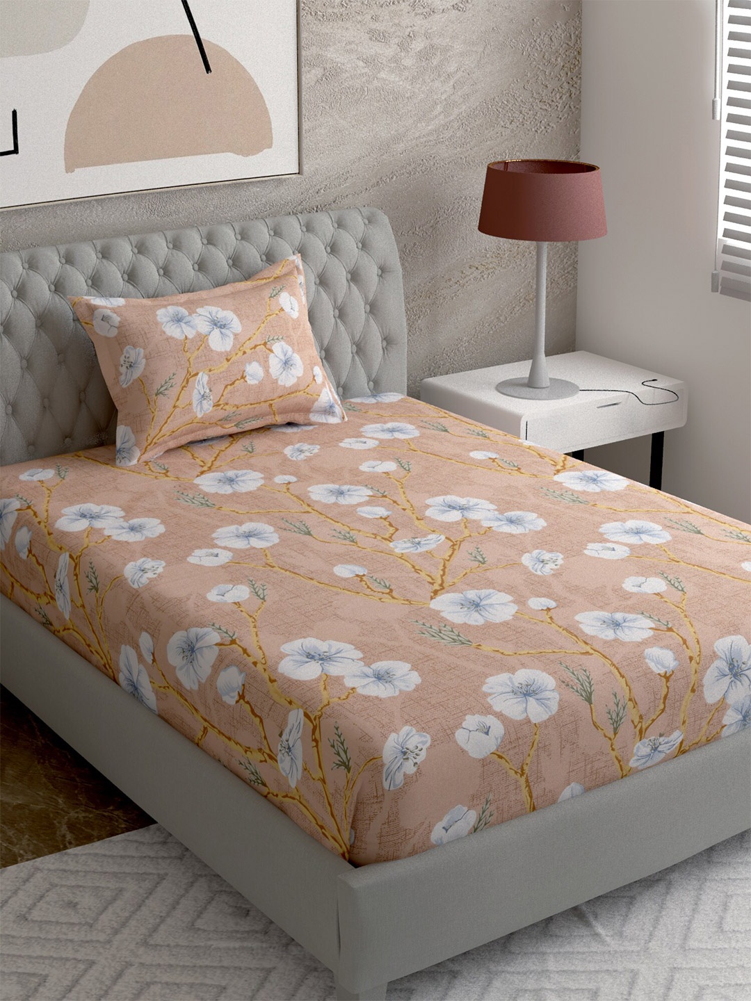 

EverHOME Multi Printed 144 TC Single Bedsheet with 1 Pillow Covers, Brown