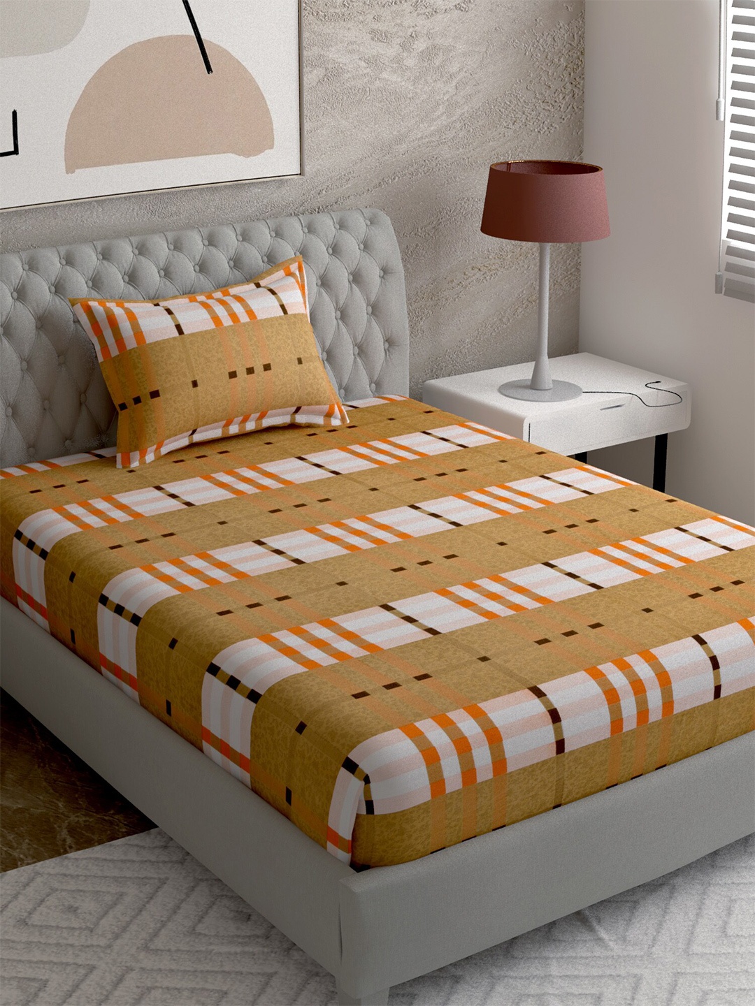 

EverHOME Multi Printed 144 TC Single Bedsheet with 1 Pillow Covers, Brown