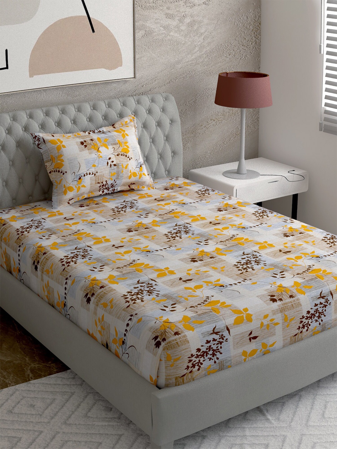 

EverHOME Multi Printed 144 TC Single Bedsheet with 1 Pillow Covers, Yellow