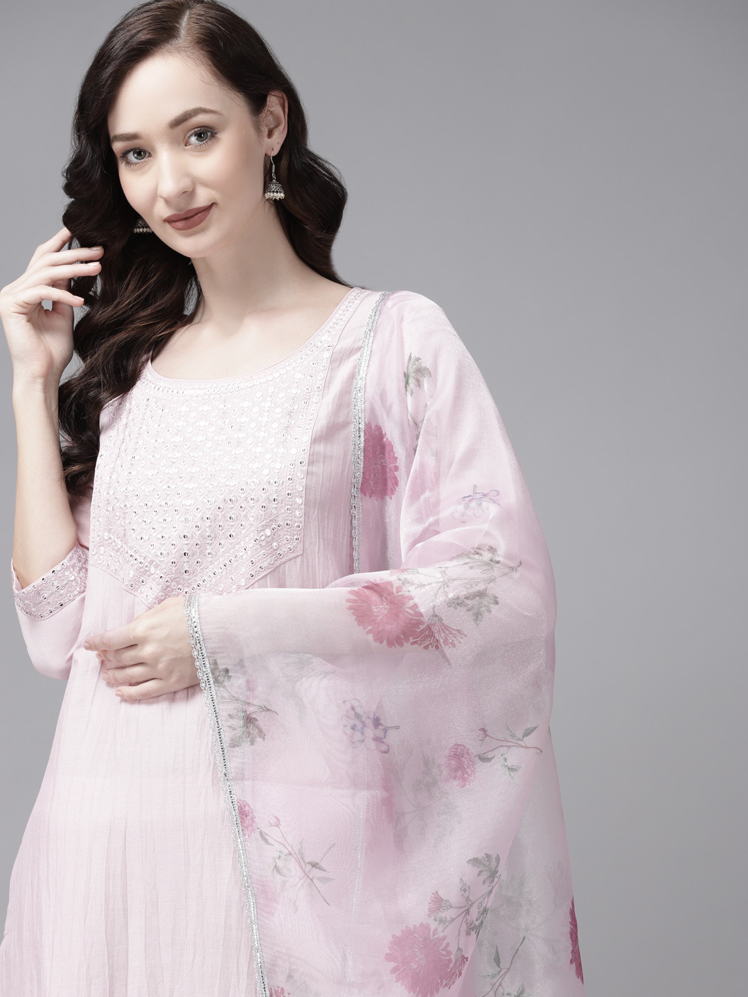 

Indo Era Women Pink Ethnic Motifs Yoke Design Regular Kurta with Trousers & With Dupatta