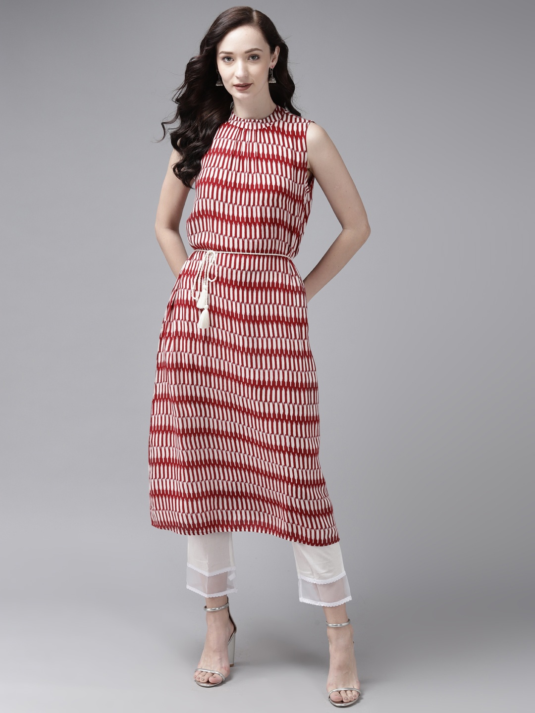 

Indo Era Women Red Geometric Printed Kurta