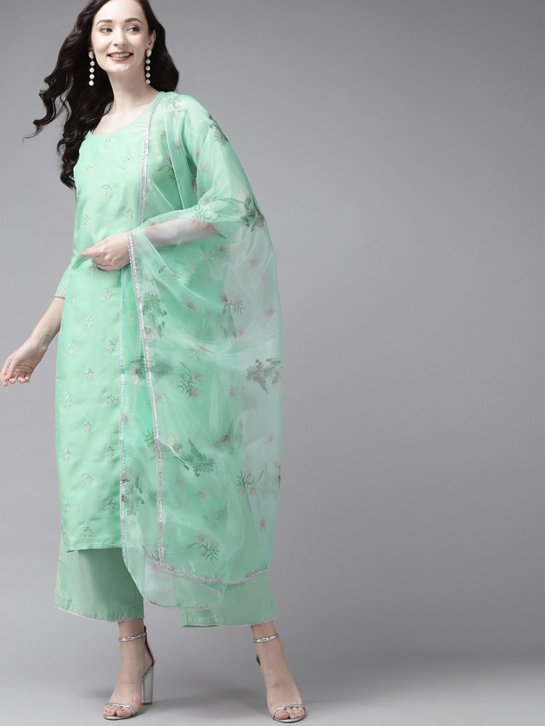 

Indo Era Women Green Ethnic Motifs Embroidered Regular Kurta with Palazzos & With Dupatta