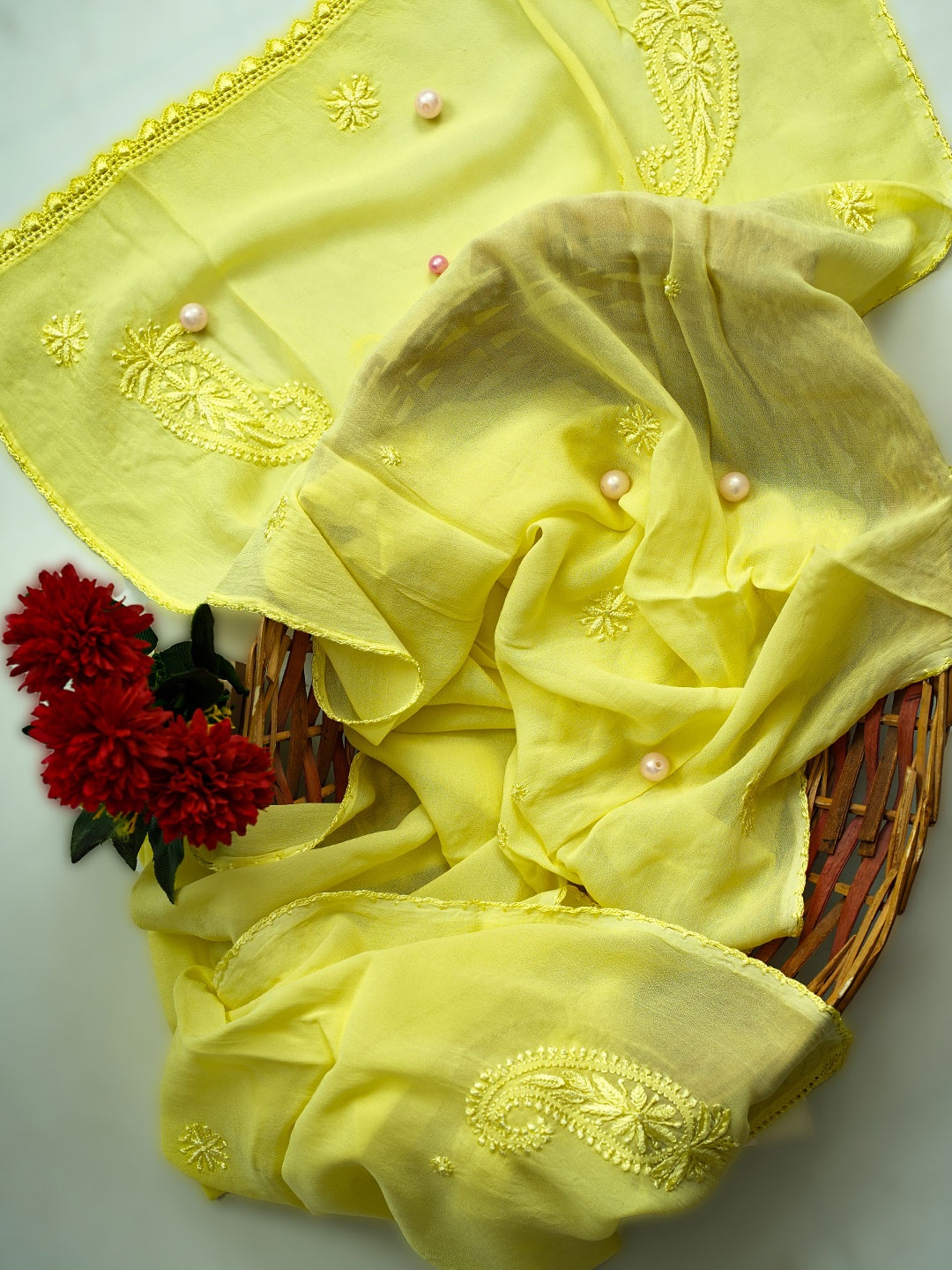 

ADA Yellow & Yellow Ethnic Motifs Embroidered Handloom Dupatta with Thread Work