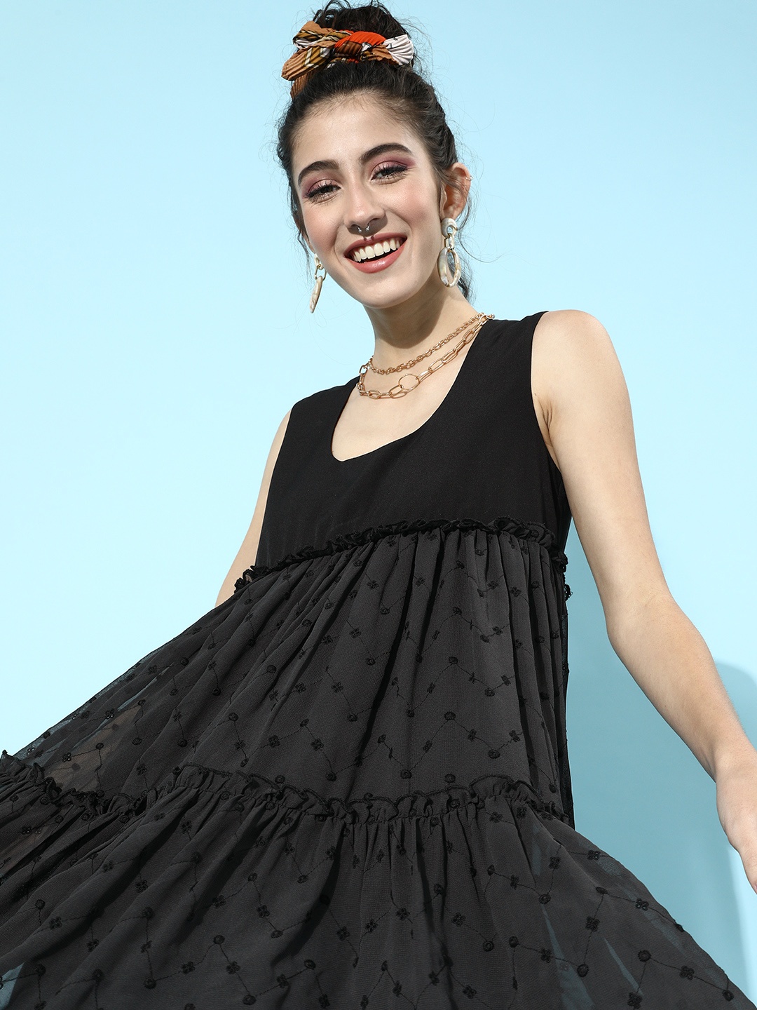 

KASSUALLY Women Stylish Black Solid Trapeze Dress