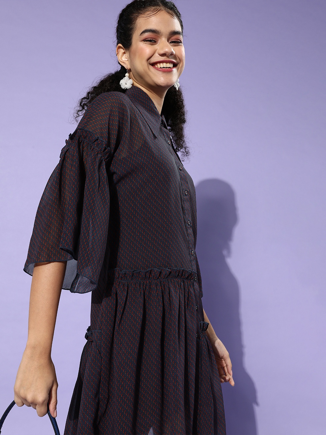 

KASSUALLY Women Deep Navy Blue Geometric Trapeze Dress