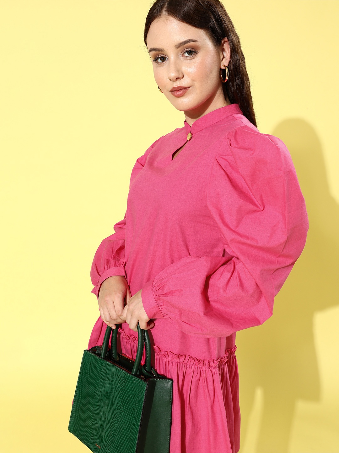 

KASSUALLY Women Bright Fuchsia Solid Power Shoulder Dress