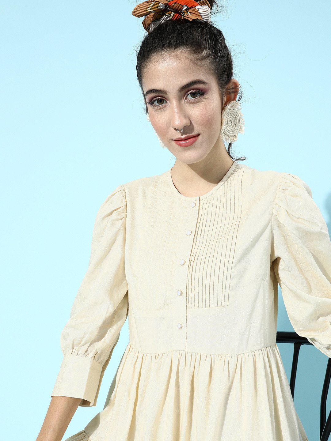 

KASSUALLY Women Peaceful Off White Solid Trapeze Dress