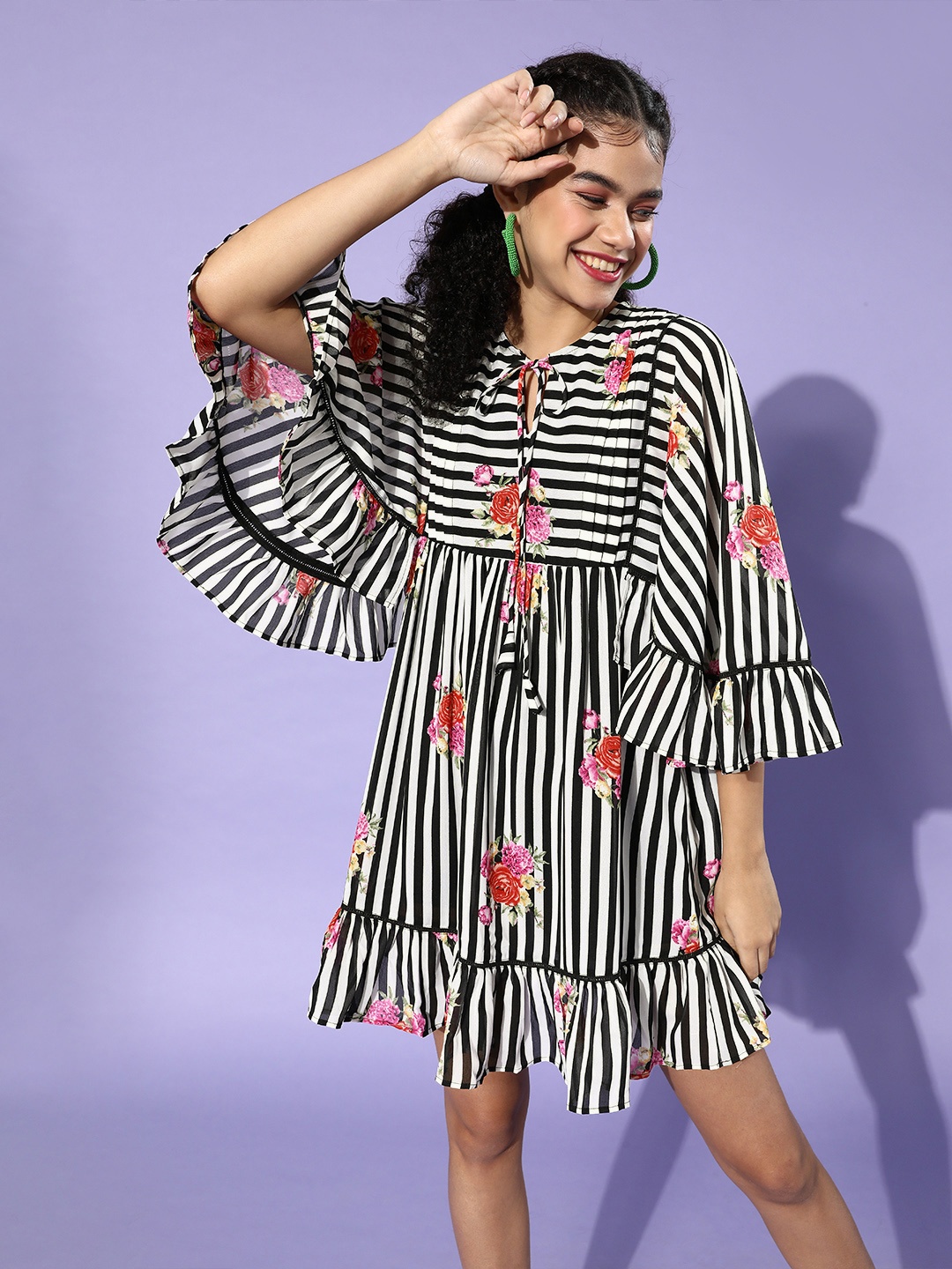 

KASSUALLY Women Stylish Black Floral Trapeze Dress