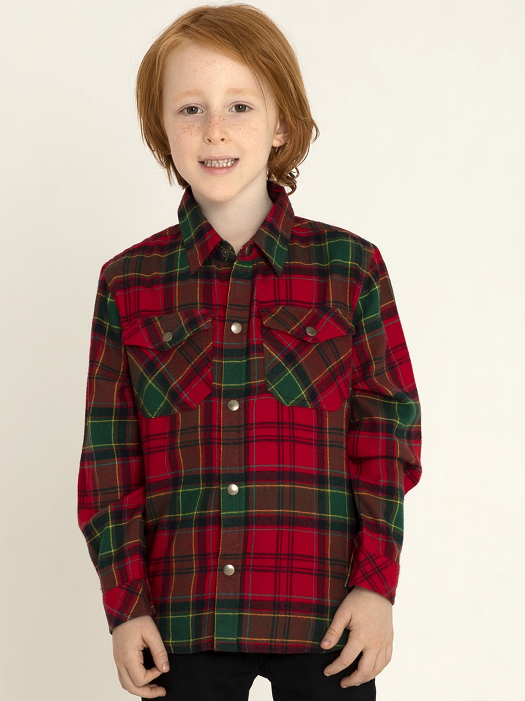 

Cherry Crumble Boys Red & Green Tartan Checked Casual Shirt