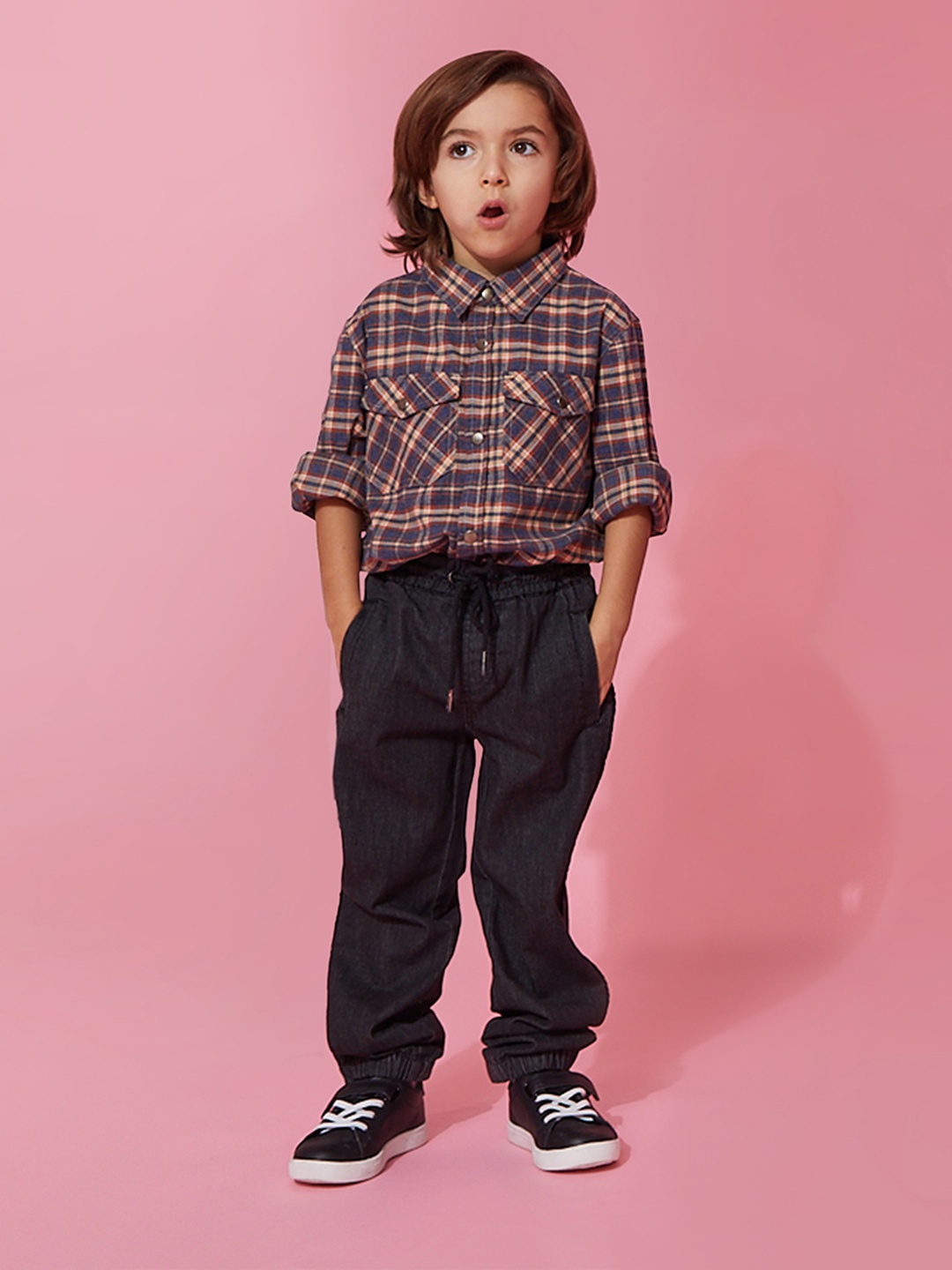 

Cherry Crumble Boys Navy Blue & Beige Tartan Checked Casual Shirt