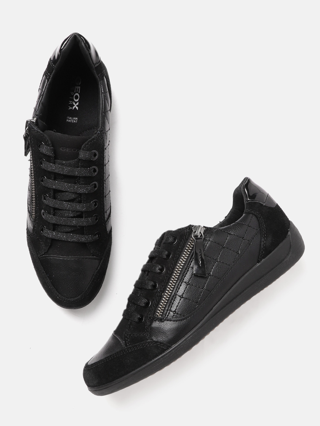 

Geox Women Black Leather Sneakers