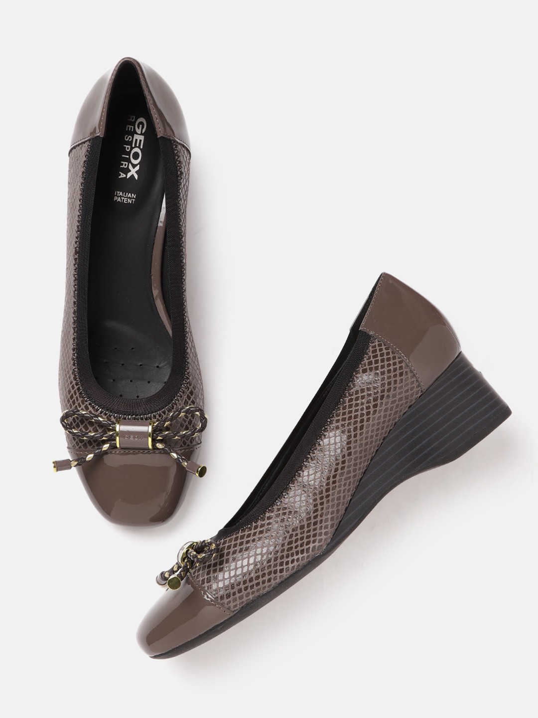 

Geox Women Brown Textured Leather Platform Mules