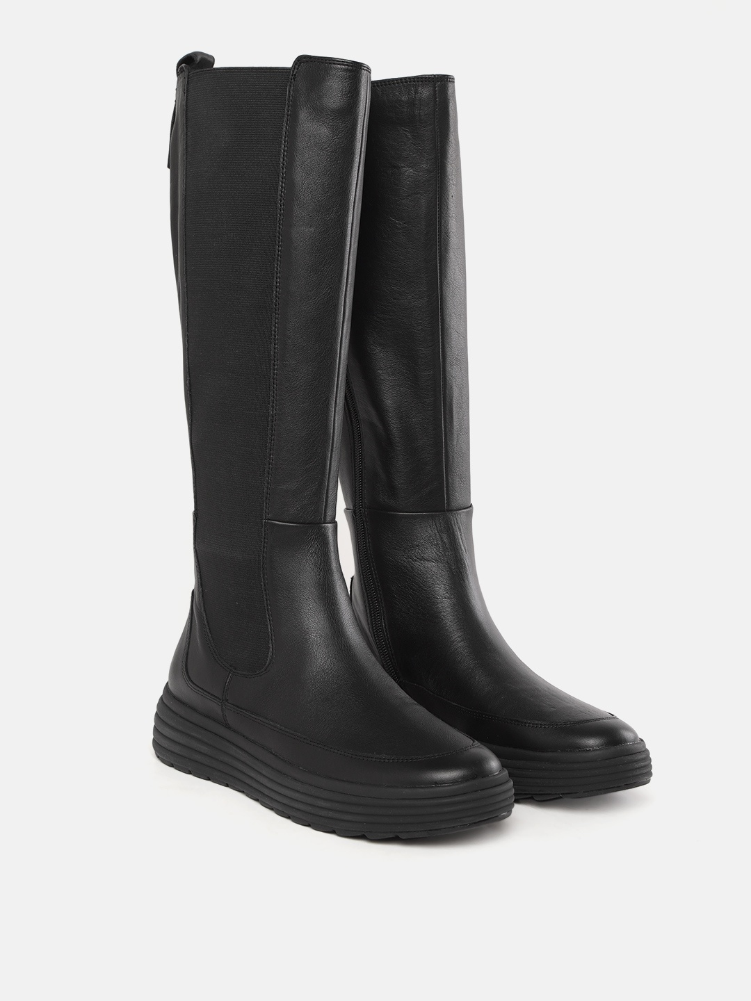 

Geox Women Black Leather High-Top Flat Boots