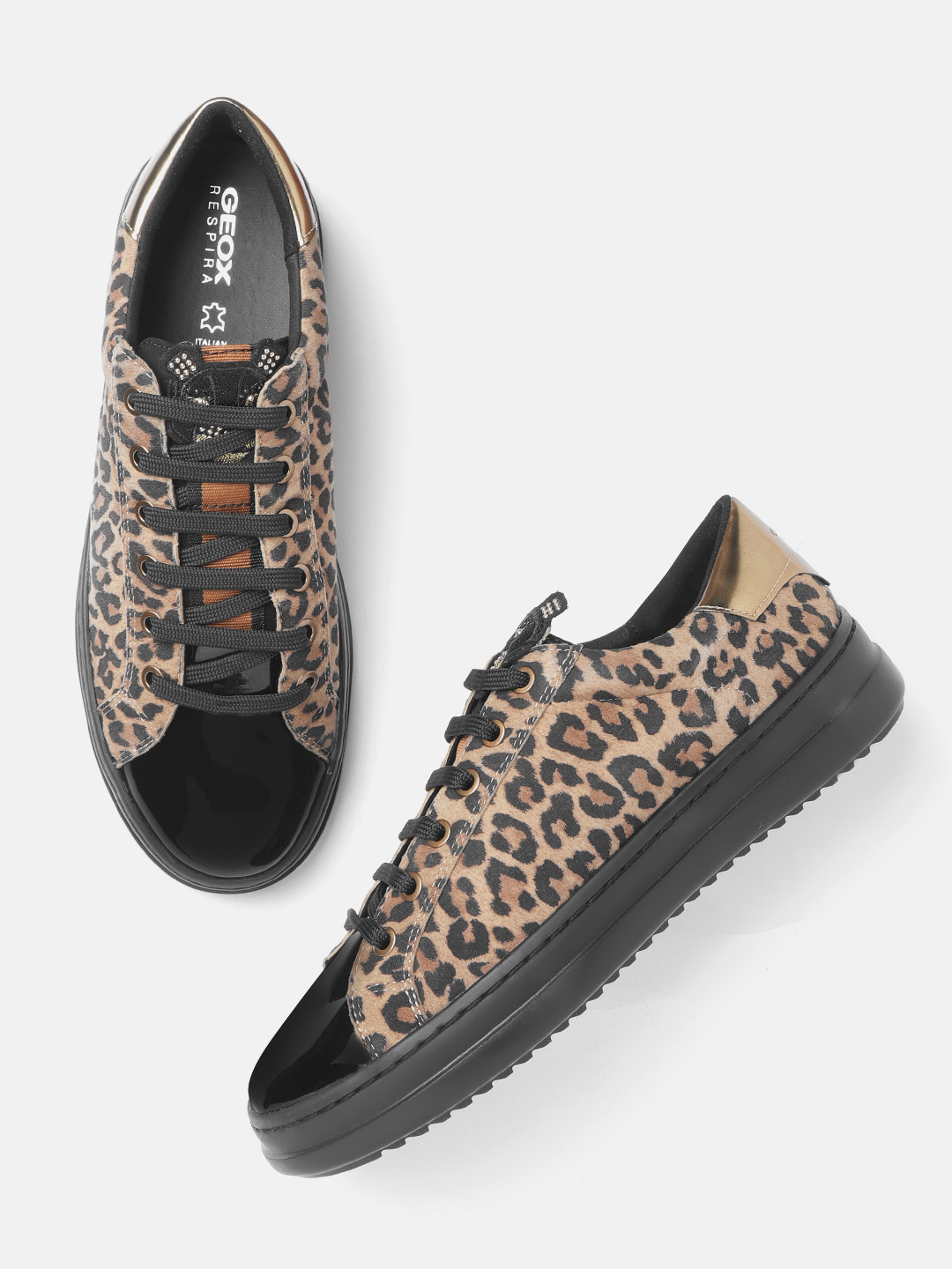 

Geox Women Brown Printed Leather Sneakers