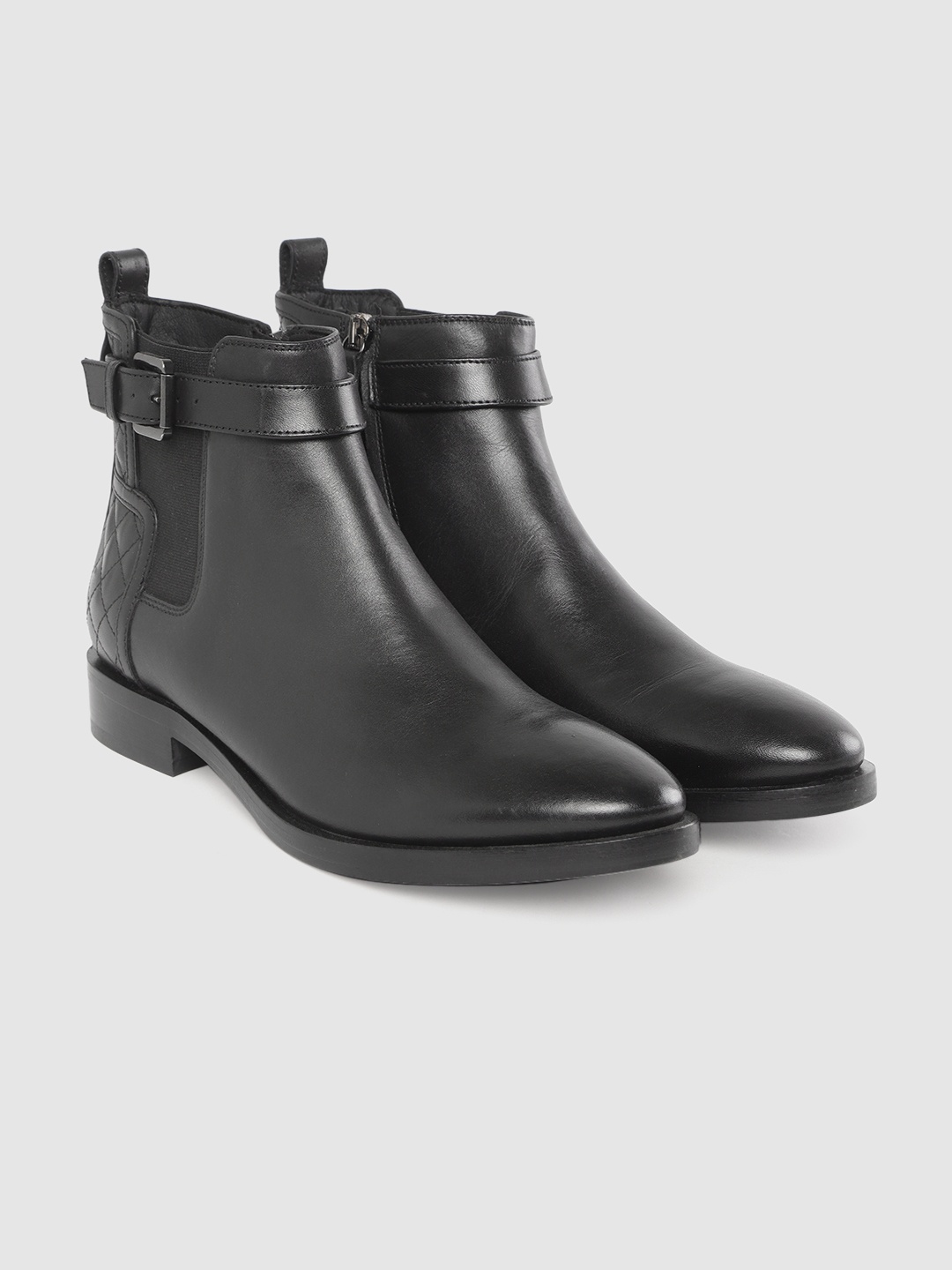 

Geox Women Black Solid Leather Flat Boots