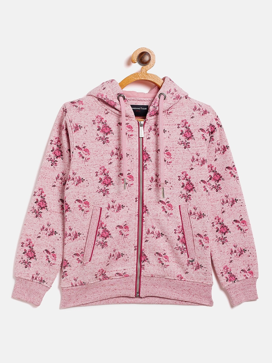 

Crimsoune Club Girls Pink Floral Print Hooded Sweatshirt