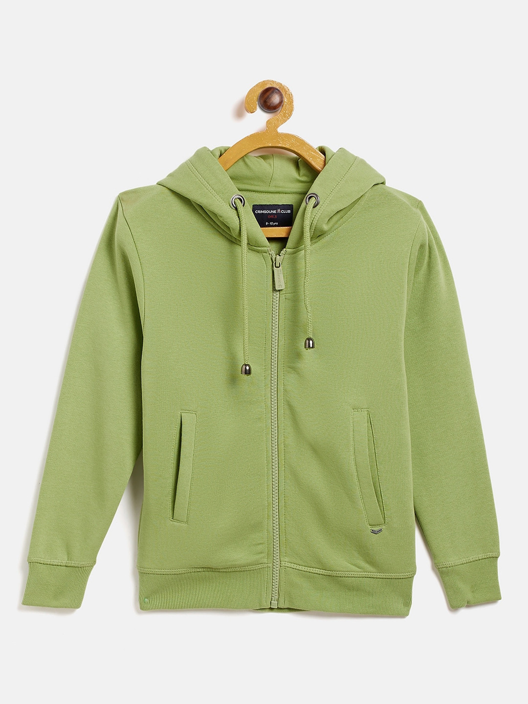 

Crimsoune Club Girls Green Solid Hooded Sweatshirt