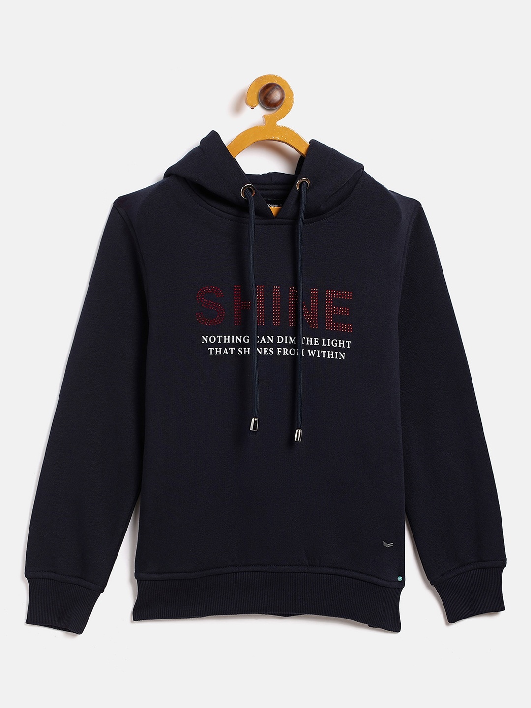 

Crimsoune Club Girls Navy Blue Typography Printed Hooded Sweatshirt
