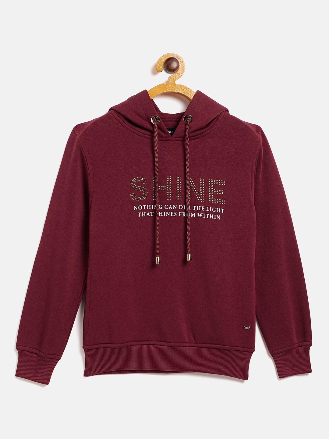 

Crimsoune Club Girls Maroon Typography Printed Hooded Sweatshirt