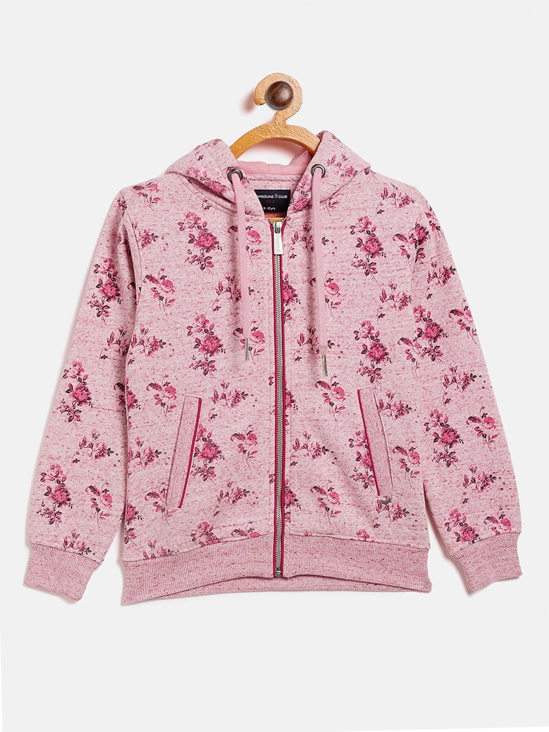 

Crimsoune Club Girls Pink Floral Print Hooded Sweatshirt