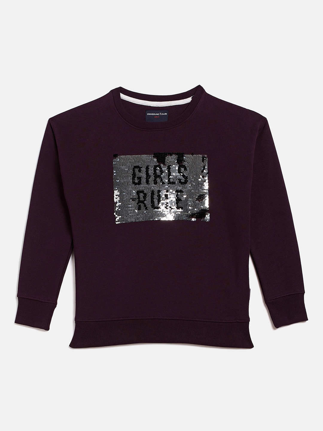 

Crimsoune Club Girls Purple Typography Print Sequinned Sweatshirt
