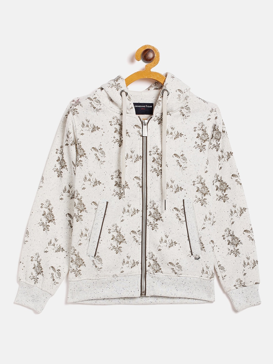 

Crimsoune Club Girls Off-White Tropical Print Hooded Sweatshirt