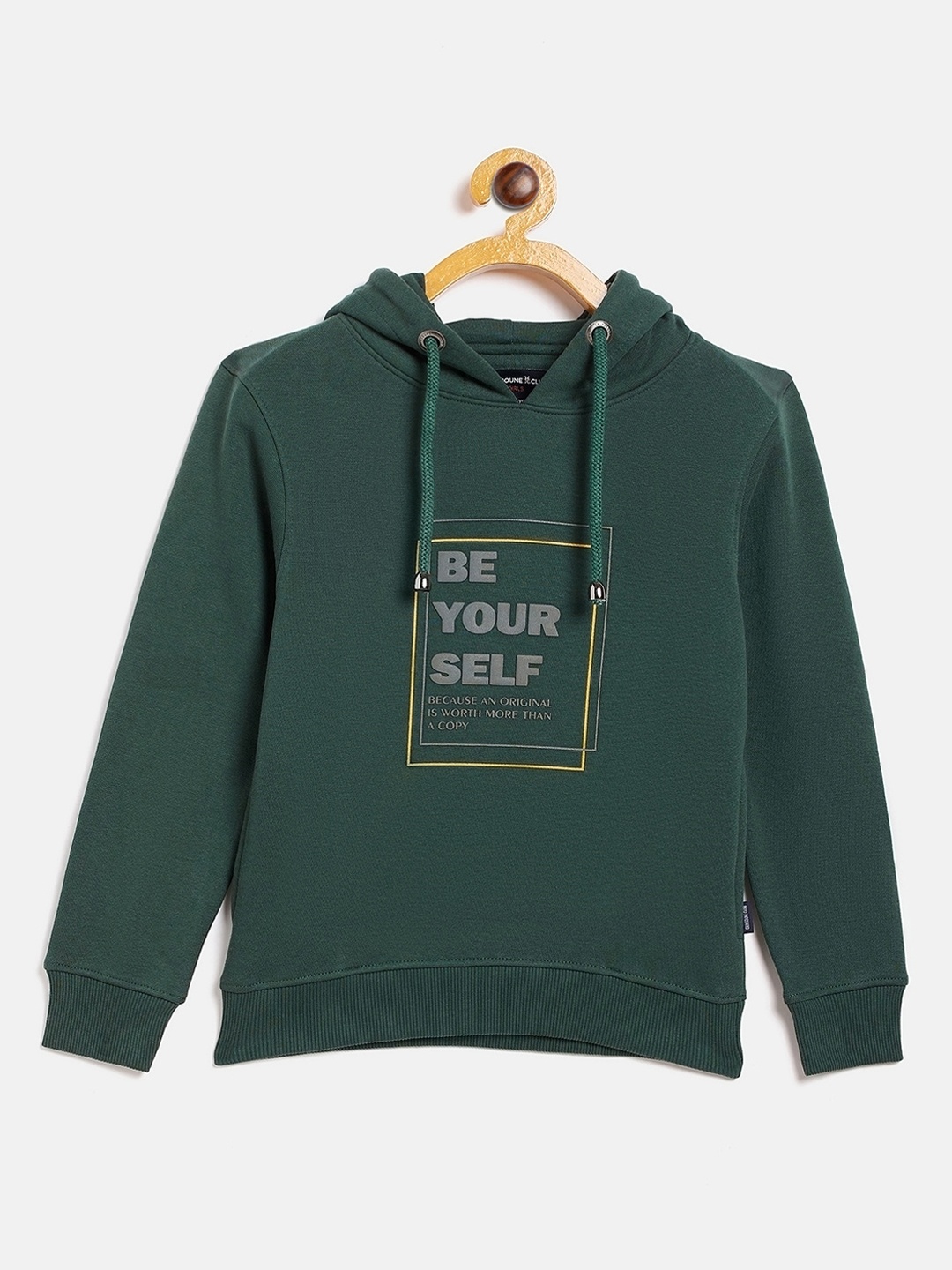 

Crimsoune Club Girls Green Typography Print Hooded Sweatshirt