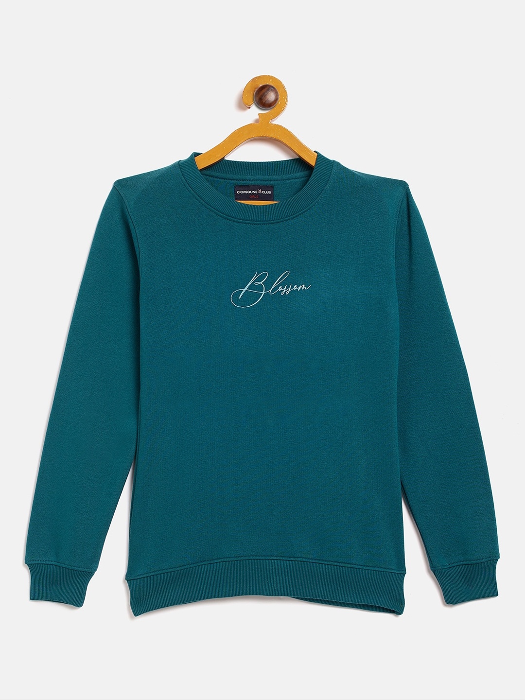 

Crimsoune Club Girls Teal Blue Typography Print Sweatshirt