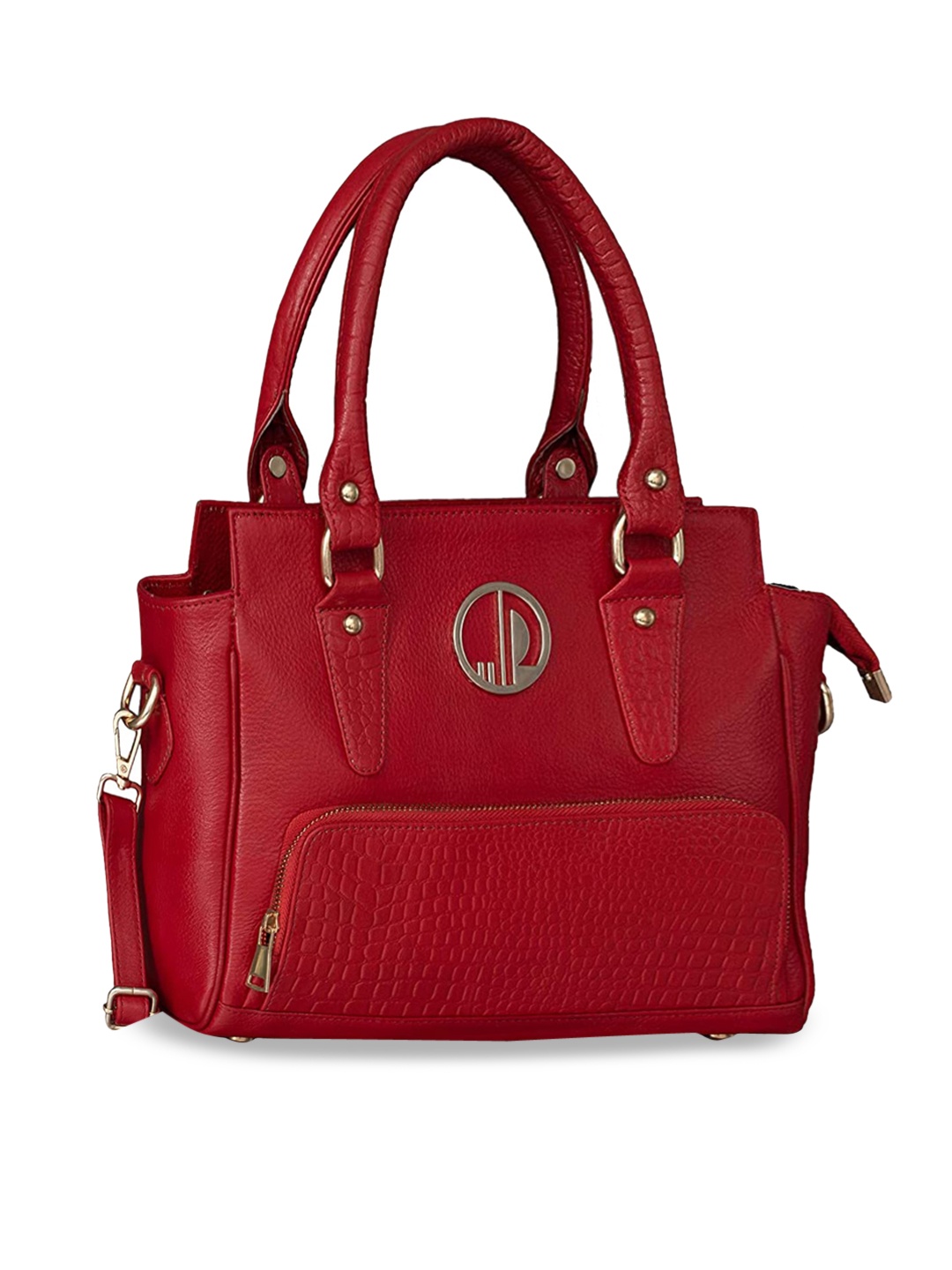 

HiLEDER Pure Leather Structured Handheld Bag, Red