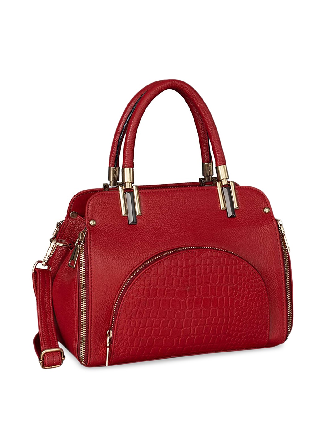 

HiLEDER Red Animal Textured Leather Structured Handheld Bag
