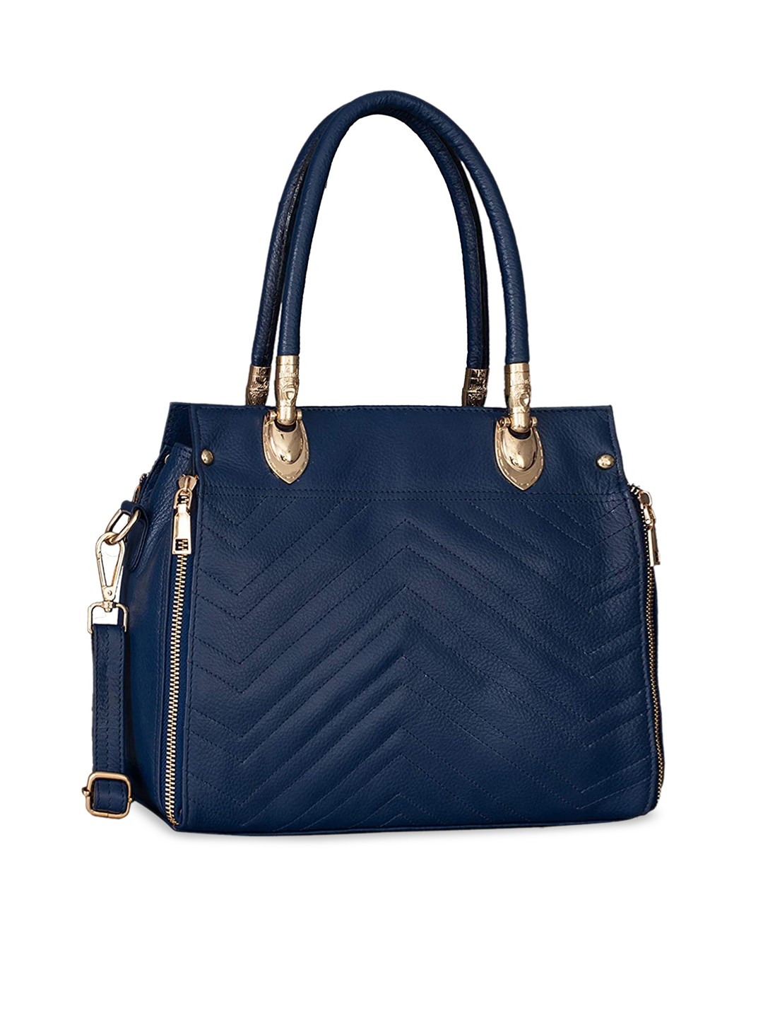 

HiLEDER Blue Leather Structured Handheld Bag with Quilted