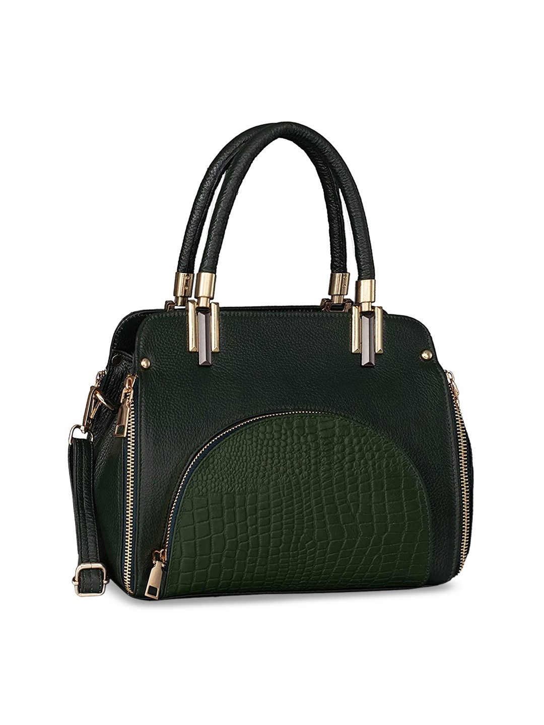 

HiLEDER Pure Leather Textured Structured Handheld Bag, Olive
