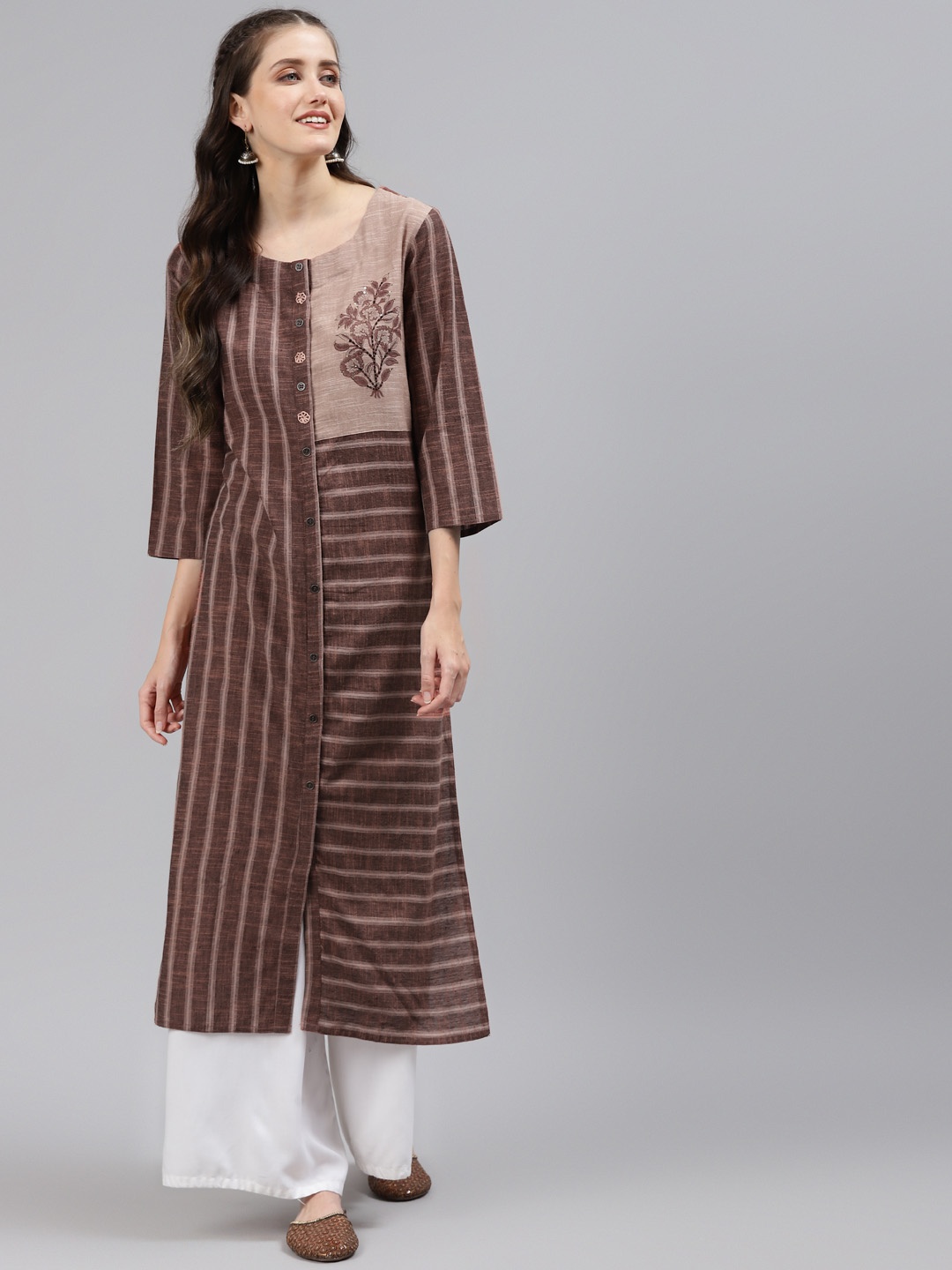 Readiprint Fashions Women Brown & White Striped Kurta