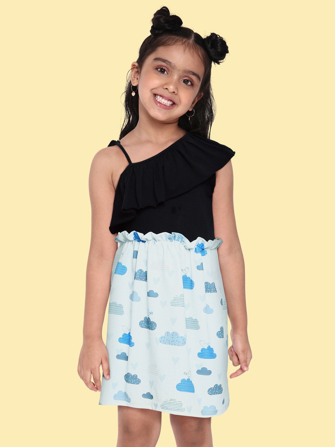 

K&U Black & White Colourblocked One Shoulder Layered Dress
