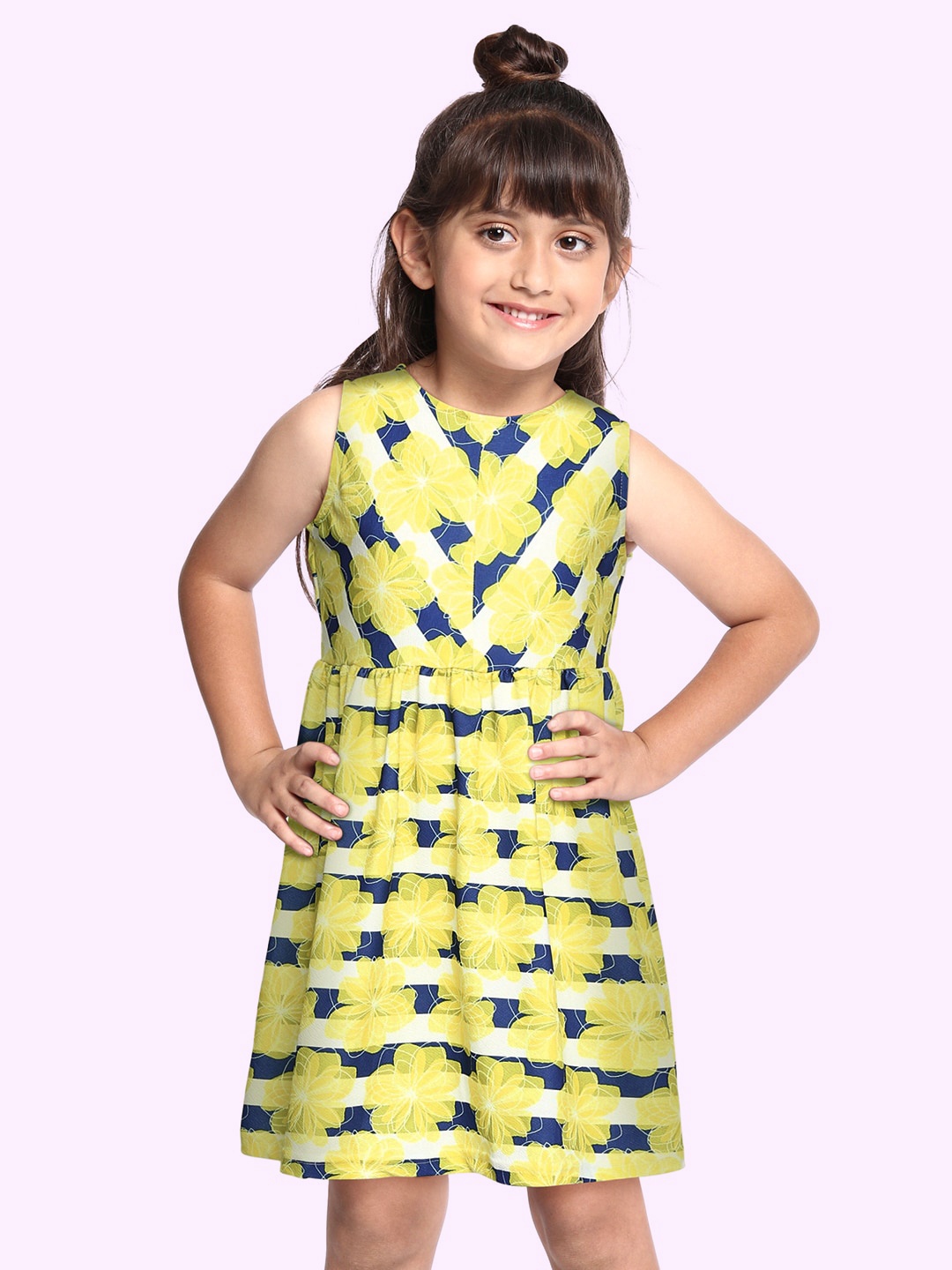 

K&U Yellow & Navy Blue Floral Dress