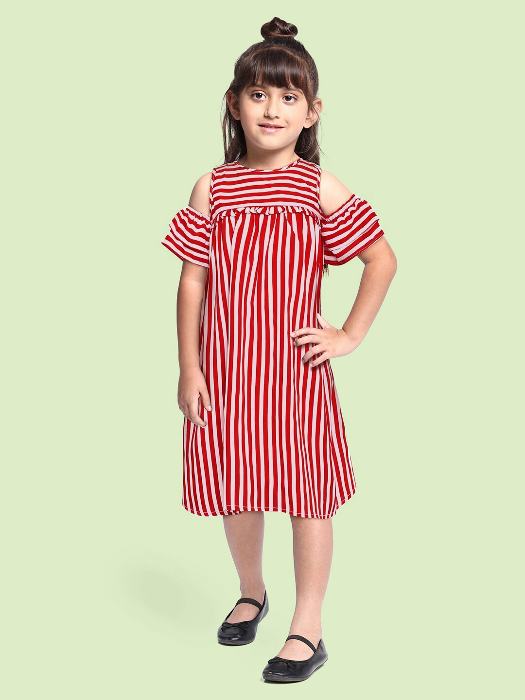 

K&U Red & White Striped Crepe Dress