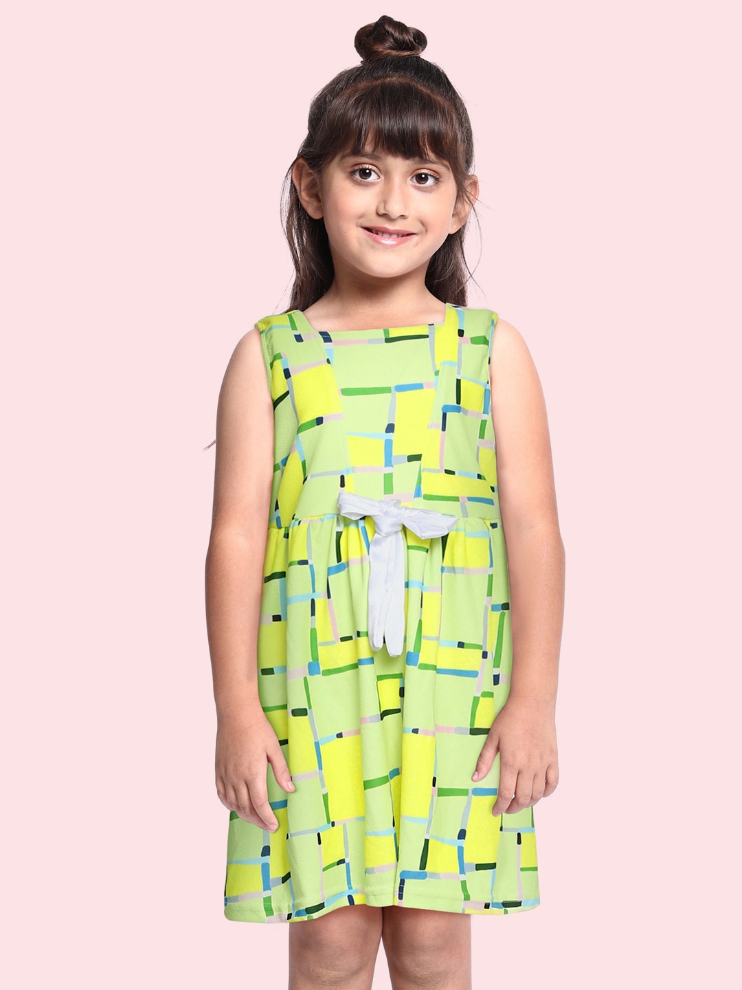 

K&U Yellow & Green Printed Dress