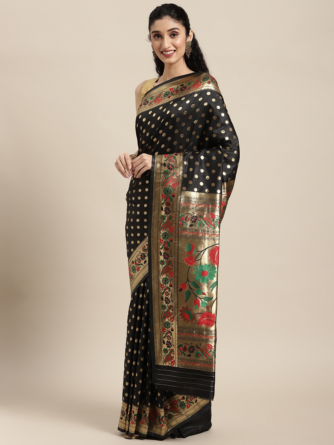 

Mitera Black Zari Silk Blend Paithani Saree