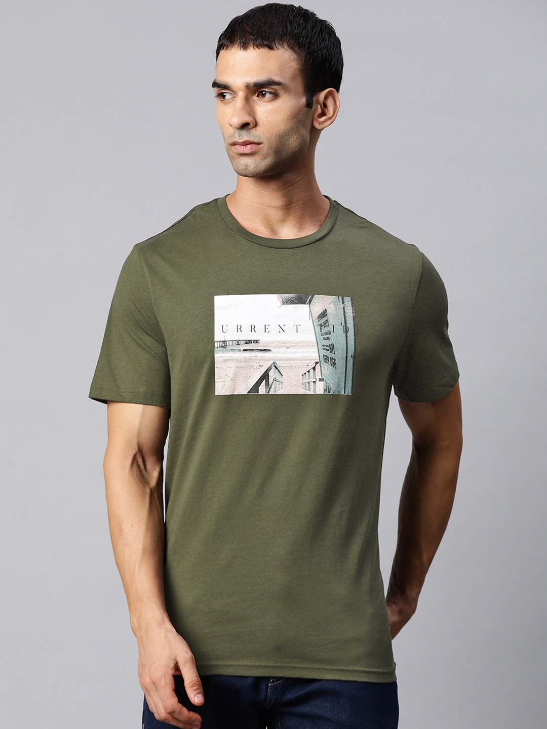 

Marks Spencer Men Khaki Printed Pure Cotton T-shirt