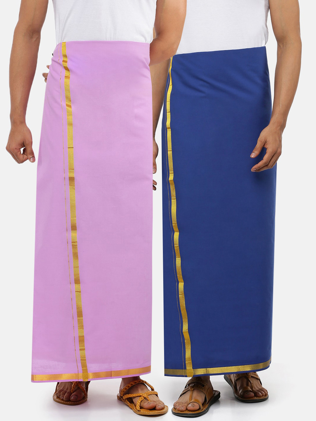 

Ramraj Men Pack Of 2 Solid Pure Cotton Dhotis, Navy blue