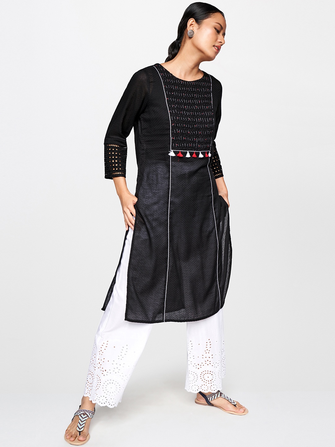 

Global Desi Women Black Yoke Design Round Neck Kurta