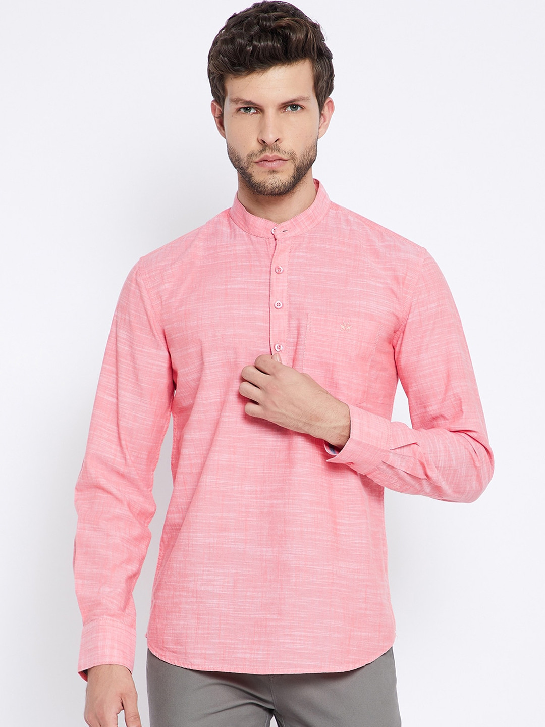 

Crimsoune Club Men Pink Thread Work Kurta