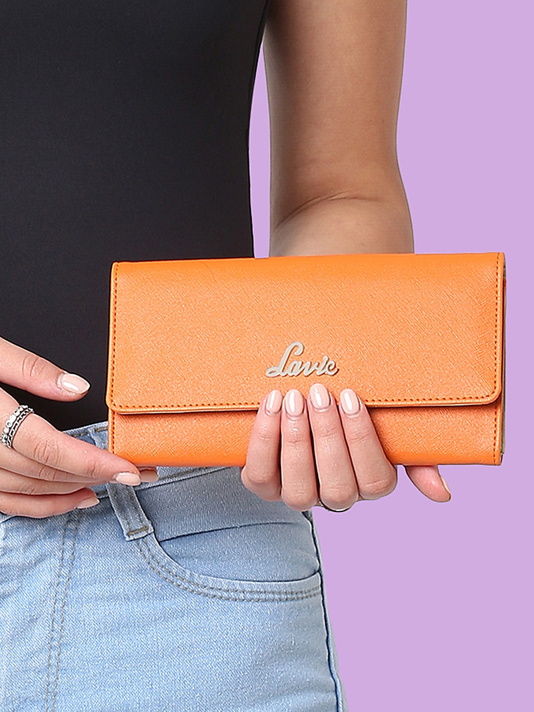 

Lavie Trifold Orange Solid Large Three Fold Wallet