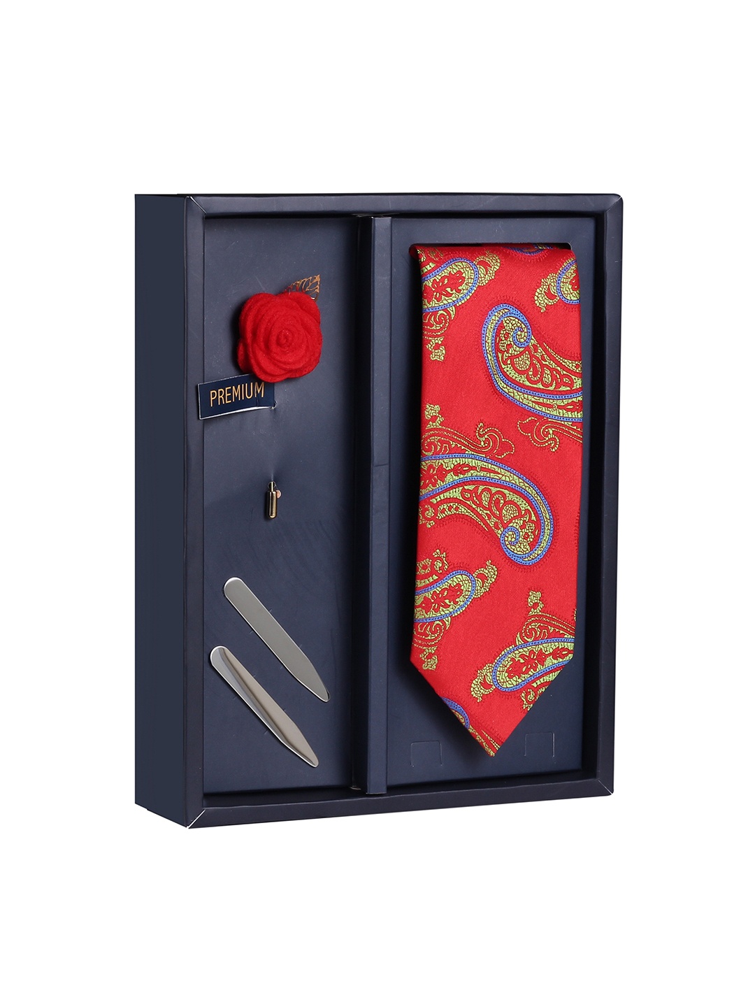 

PELUCHE Men Red & Gold-Toned Printed Broad Tie