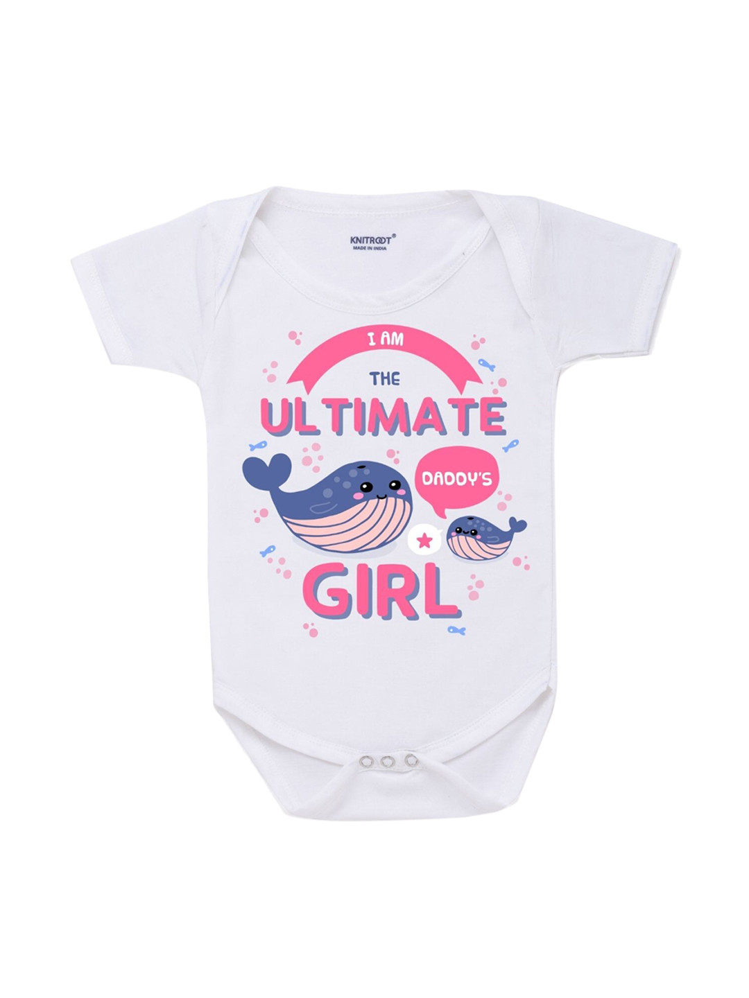 

KNITROOT Infant Kids White & Pink Printed Cotton Bodysuit
