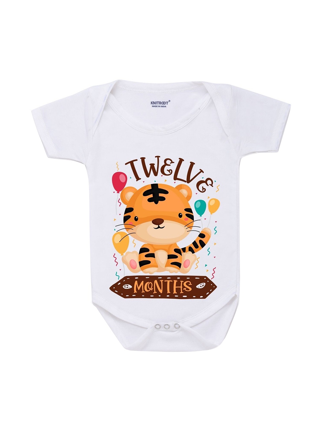 

KNITROOT Infant Kids White Printed Cotton Bodysuit